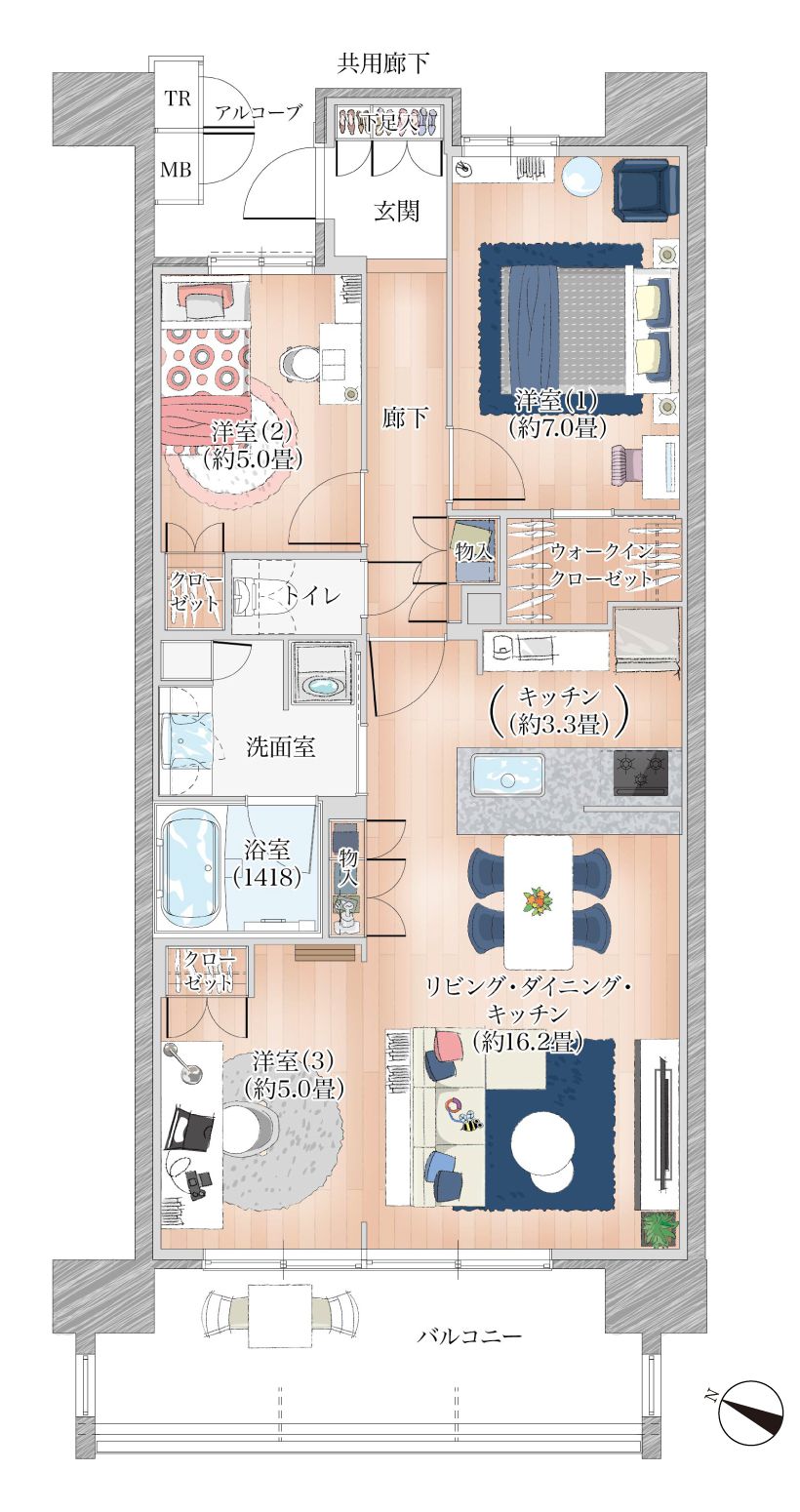 Bタイプの家具レイアウト例