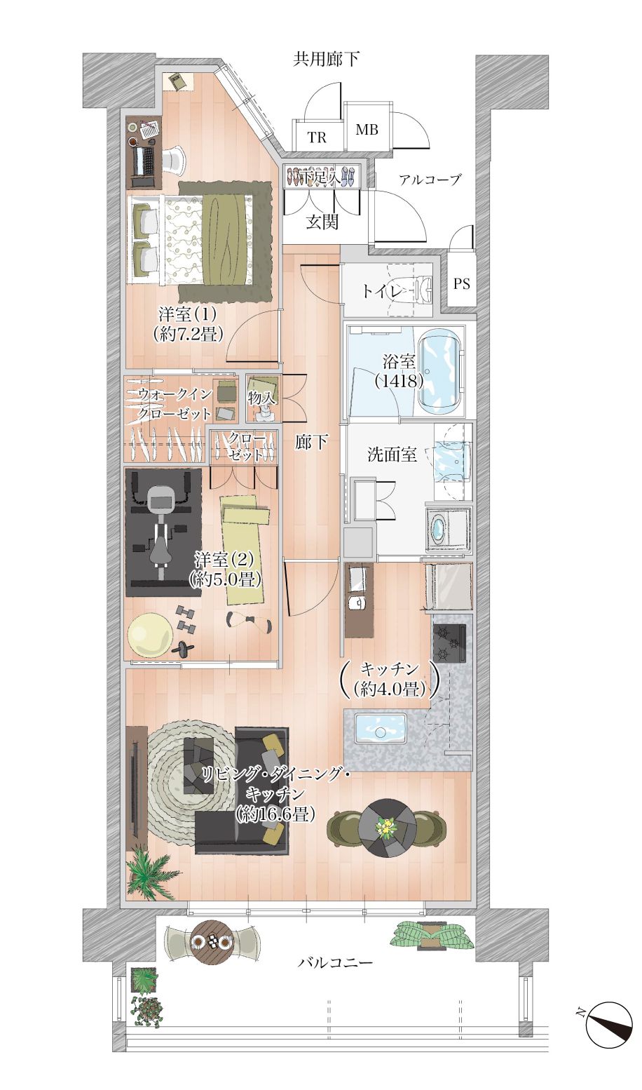 Eタイプの家具レイアウト例
